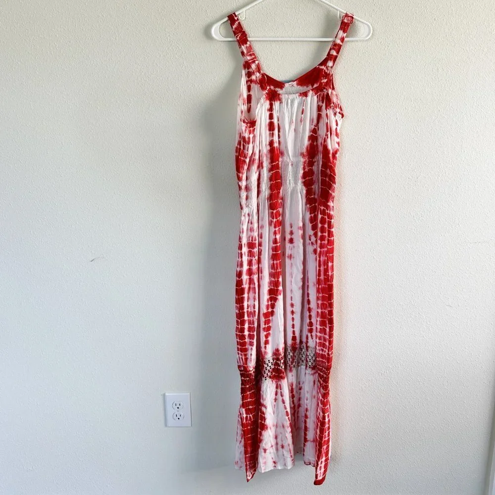 Studio West Maxi Dress Size M Orange White Tie Dye Lace Trim Sleeveless Boho NWT